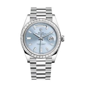 Rolex Day Date Platinum 228396TBR Ice Blue Baguette Replica