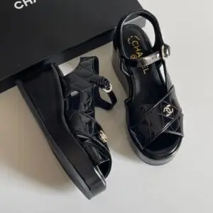 CHANEL CC Logo Wedge Sandals