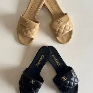 CHANEL Quilted CC Logo Slide Sandal
