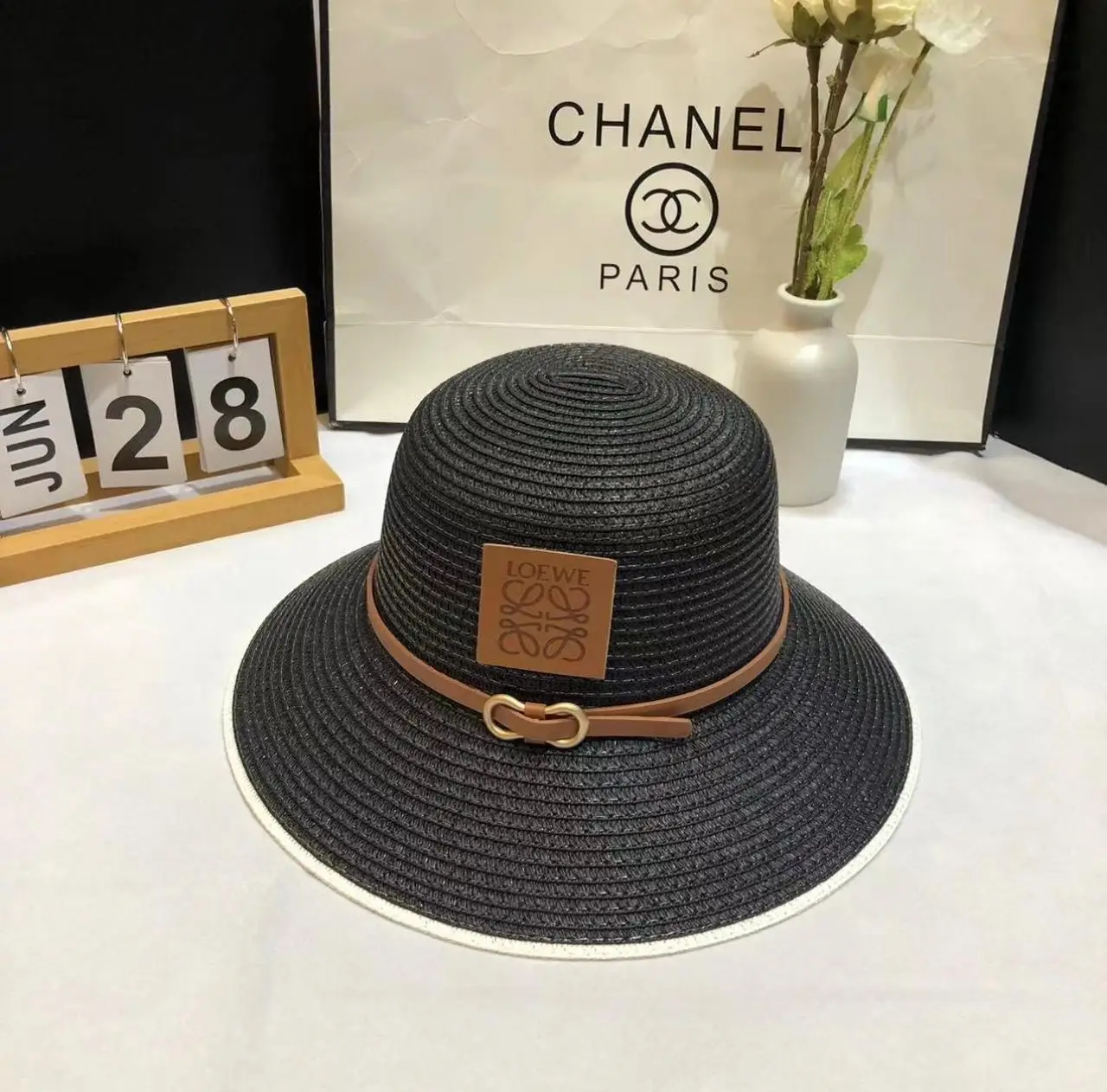 L OE WE Flat Top Straw Hat L OE WE Flat Top Straw Hat