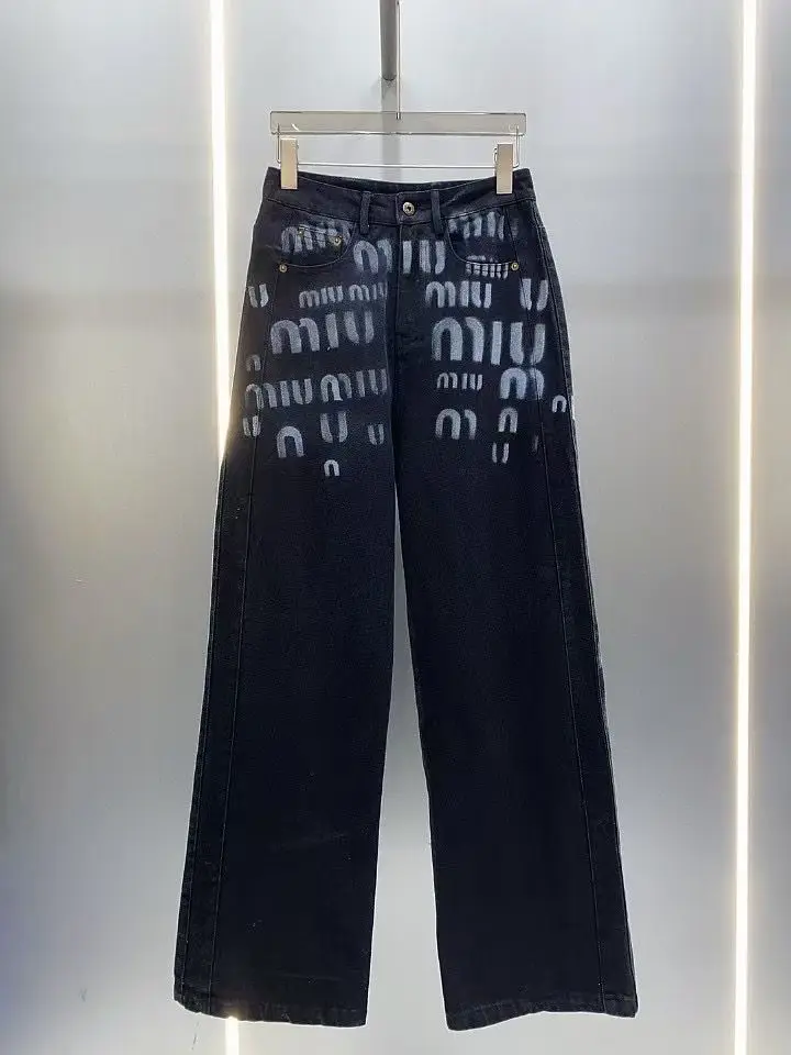 MIU MIU Fashion Print Casual Long Black Pants For Women MIU MIU Fashion Print Casual Long Black Pants For Women