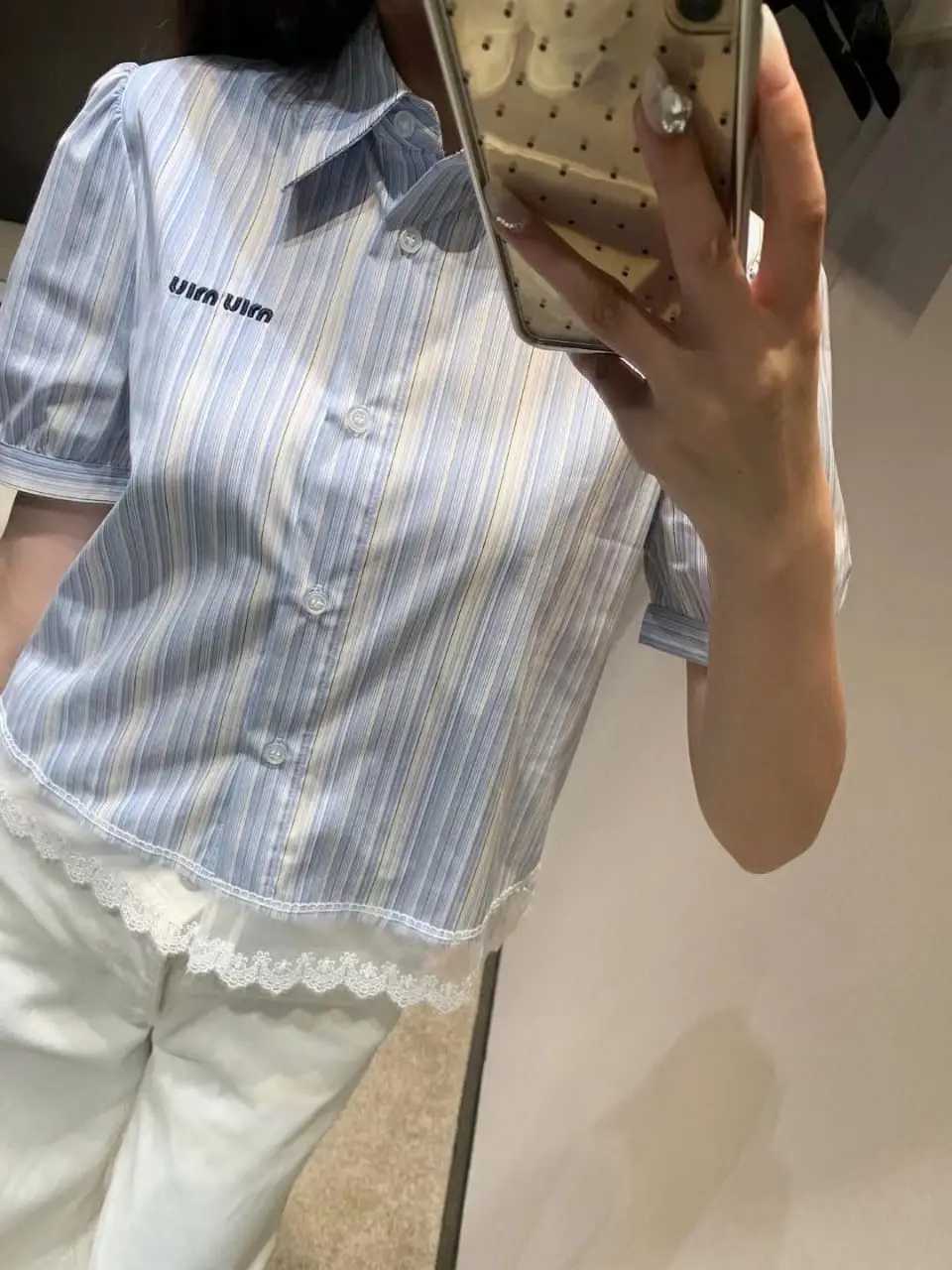 MIU MIU Cotton Embroidered Top for Women MIU MIU Cotton Embroidered Top for Women