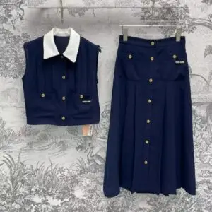 MIU MIU Style Sleeveless Top & Pleated Skirt Set