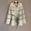 Valentino Blanco Striped Logo-Intarsia Belted Cardigan