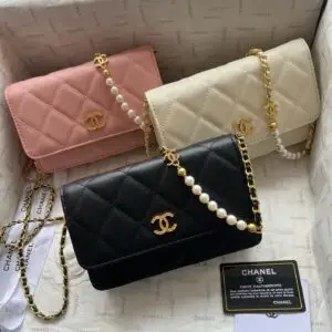 CHANEL Classic Black Faux Pearl Wallet