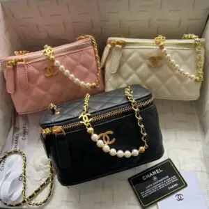 CHANEL Cosmetics Vanity Handbag Black Gold