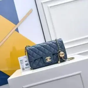 CHANEL Dark Gray Mini Square Pearl Crush Flap Bag