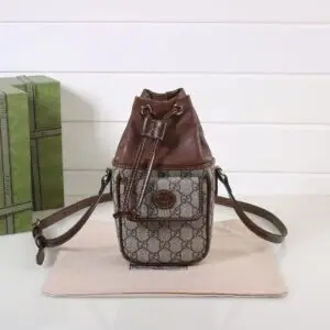 GUCCI GG Supreme Mini Leather-Trimmed Bucket Bag