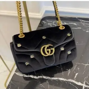 GUCCI Black Velvet Mini GG Marmont Shoulder Bag